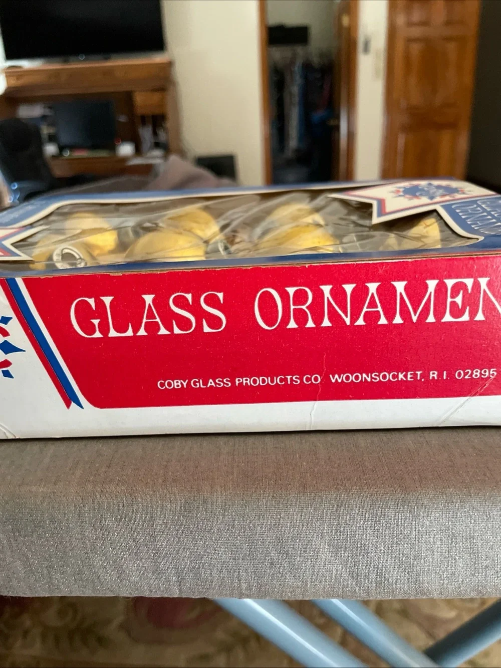 Lot of 10 Vintage Coby 2” Glass Gold Christmas Tree Ornaments In Original Box